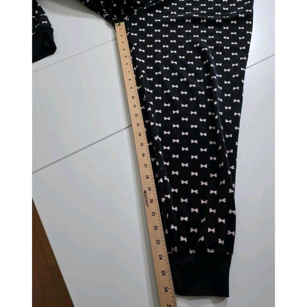 Kate Spade Pajama Set Womens L Black Pink Bow Tie Pattern Pockets Fleece Boho - Picture 13 of 16